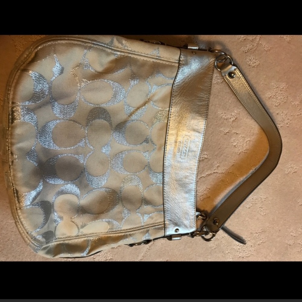 White and Silver Metallic Authentic Coach Purse